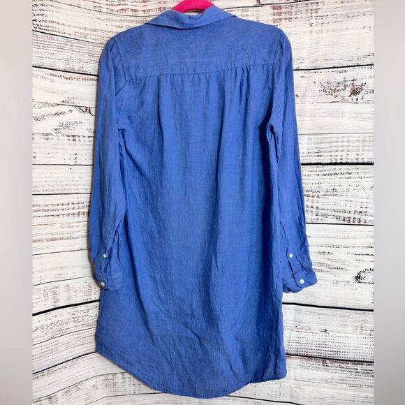 Kiwi saint tropez Dress Womens Sz Small linen shirt popover Woven champery Blue - Picture 3 of 11